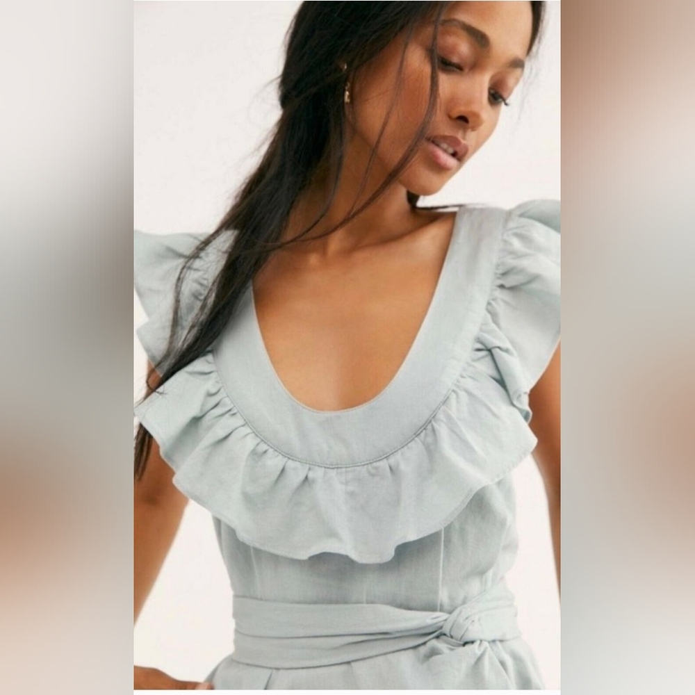 Free People Lara Blue Ruffle Mini L - Picture 3 of 8